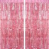 CHRORINE 2pcs 3ft x 8.3ft Pink Tinsel Foil Fringe Curtains Streamers Backdrop for Pink Party Birthday Wedding Bachelorette Baby Shower Bridal Shower Decorations