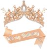 BAHABY Rose Gold Birthday Crowns for Women, It's My Birthday Sash & Rhinestone Birthday Tiara Set Princess Birthday Sash and Headbands for Women Girls Birthday Party Decorations