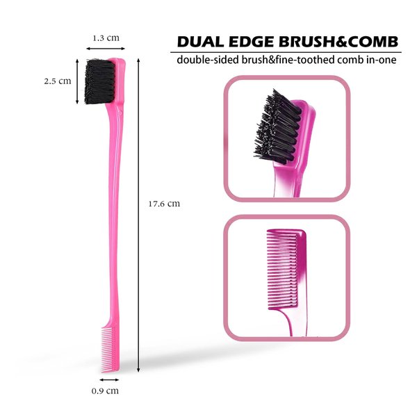 Soft 'N Style Double Sided Edge Control Hair Brush Comb Combo Pack 6 Pieces Pink and Black