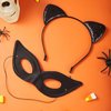 Spooktacular Creations Black Cat Masquerade Mask and Glitter Cat Ears Headband, 2PCS Black Cat Costume Accessories set for kids Adults Halloween Cosplay, Dress Up Party Outfits Props