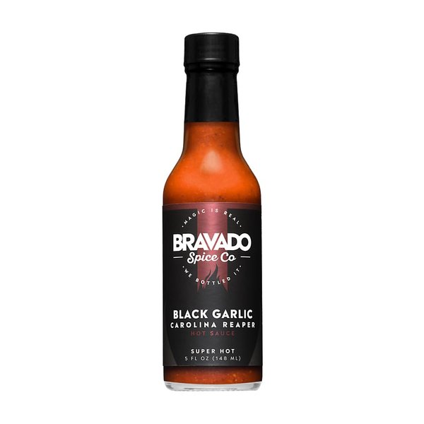 Black Garlic And Carolina Reaper Hot Sauce By Bravado Spice FEATURED ON HOT ONES Gluten Free, Vegan, Low Carb, Paleo All Natural 5 oz Bottle Award Winning Gourmet Hot Sauce