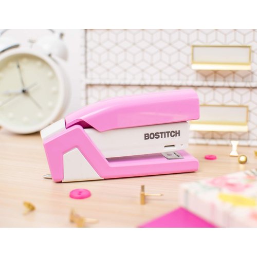 Bostitch Office InCourage Spring-Powered Compact Stapler, BCA Pink (1588), plastic-half strip