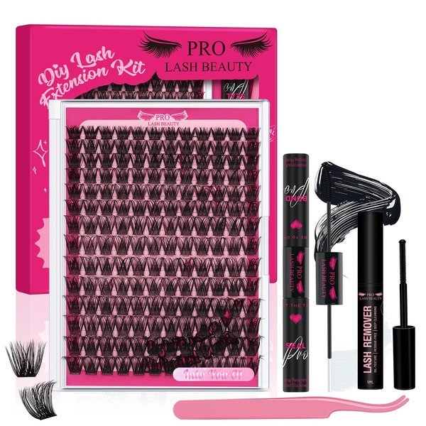 DIY Lash Extension Kit Lash Clusters Kit with 168 Pcs Individual Lashes Cluster Lashes Bond and Seal Eyelash Applicator Lash Remover Eyelash Extension Kit for Beignner(Into You-01 Kit)