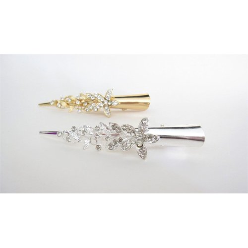 Gold or silver clear or ab crystal flower metal alligator hair clip (Primary color: Silver/clear crystal)