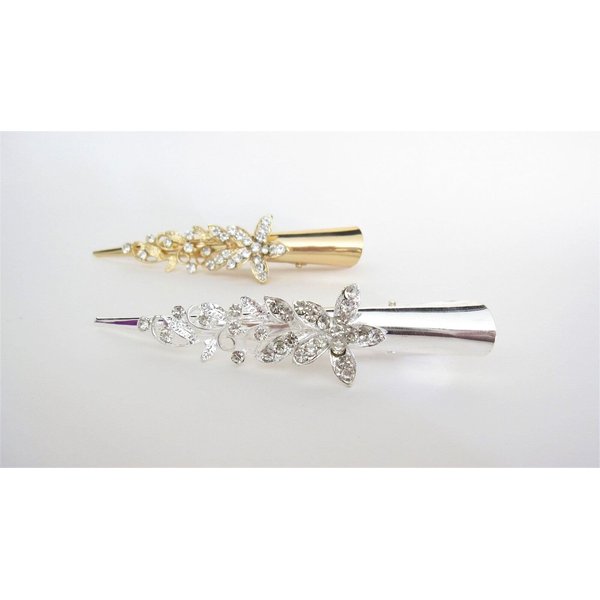 Gold or silver clear or ab crystal flower metal alligator hair clip (Primary color: Silver/clear crystal)