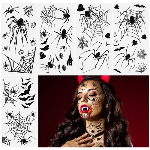 Spider Temporary Tattoo 5 Sheets Spider Makeup Halloween Spider Web Face Temporary Tattoos Makeup Kit 3d Spider Web Temporary Tattoos Realistic Tattoos Sticker For Kids Adults Makeup Decoration