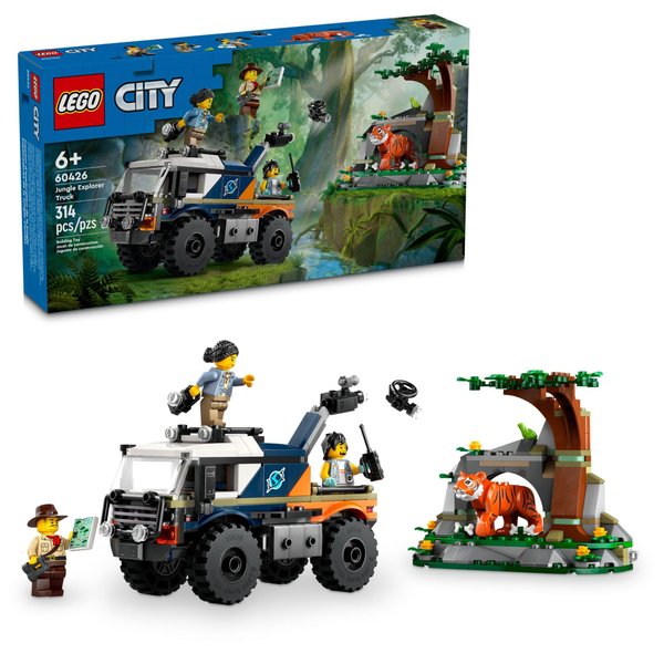 LEGO City Jungle Explorer Off-Road Truck, Jungle Toy Building Set for Kids Aged 6 and Up, Fun Birthday Gift Idea, Off-Road Toy Truck Vehicle, 3 Adventurer Minifigures, Tiger Figure and Car Toy, 60426
