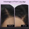 LLEI'Z 13x4 Short Kinky Straight Lace Front Wigs Natural Black Wigs Synthetic Lace Front Wig Middle Part Pre-plucked with Baby Hair Heat Resistant Hair Cosplay Daily Party Wigs Natural Looking 20 Inch