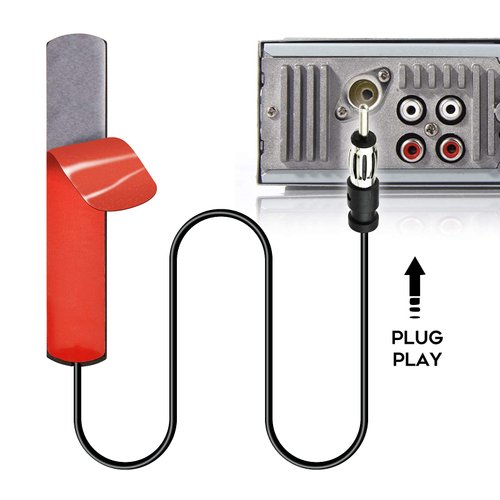 Eightwood Car Stereo FM Radio Antenna, Hidden Windshield Antenna, DIN Plug Adhesive Patch Antenna + Motorola DIN Female to ISO Adapter for Vehicle Car Truck Stereo Receiver Head Unit FM HD Radio