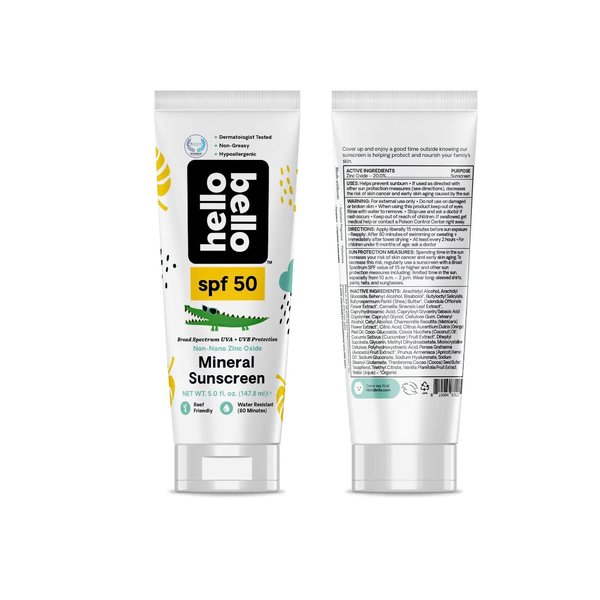 2 PACK - Hello Bello Mineral SPF 50 Sunscreen Lotion I Broad Spectrum UVA/UVB Protection, Water Resistant and Reef Friendly Sun Protection for Babies and Kids I 5 FL Oz