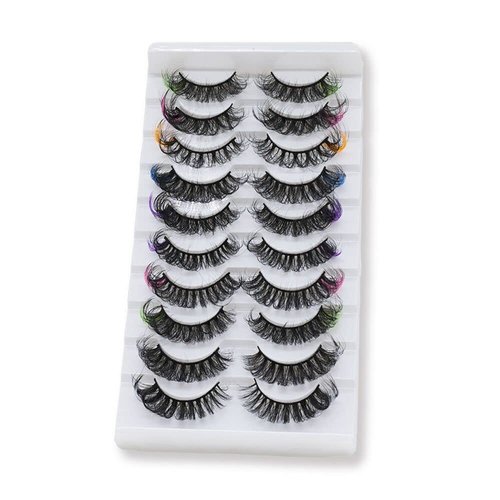False Lashes with Color,Colored Lashes Strips,3D Fluffy Faux Mink Lashes with Color on End,White Red Pink Purple Faux Mink Eyelashes,Wispy Colorful Cat Eye Eyelashes(10 Pairs Colored Lashes)