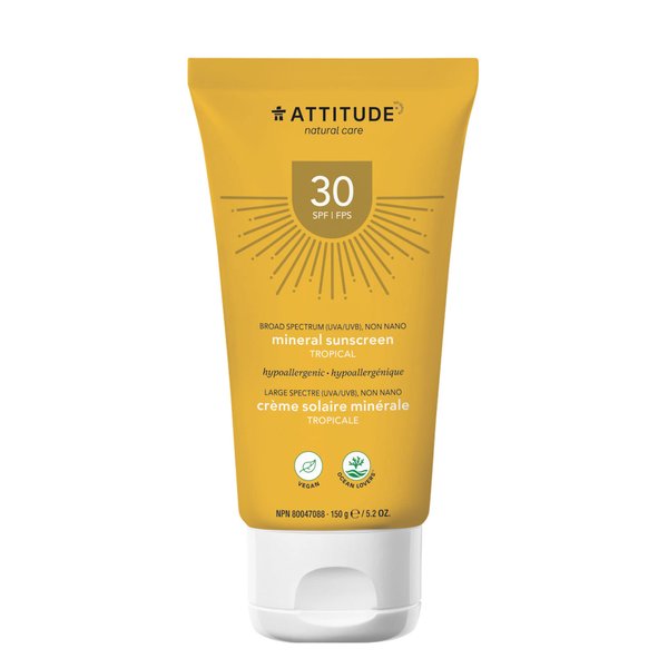 ATTITUDE Mineral Sunscreen Cream, Broad Spectrum UVA/UVB, Plant-Based Ingredients, Vegan and Cruelty-free Sun Care Products, Body, SPF 30, Tropical, 5.2 Ounces