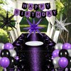 Purple Silver Birthday Decorations for Woman Girls Christmas Xmas Birthday Banner Backdrop Black and Silver Balloons Black Purple Confetti Star Tablecloth Birthday Party decorations for Him Her