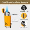 PIPITA Torch Lighter Windproof Cigar Lighter Triple Blue Flame Butane Gas Refillable Lighter Cigarette Lighter with Punch (Yellow)