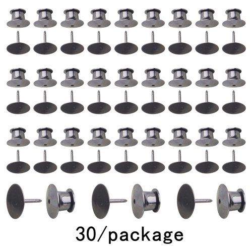 Aylifu 30pcs 10 mm Brass Blank Pins Tie Tacks with 30pcs 10 mm Locking Pin Backs Pin Keepers Locking Clasp for DIY Craft Brooches Name Tags Jewelry Making Supplies, Gun Black