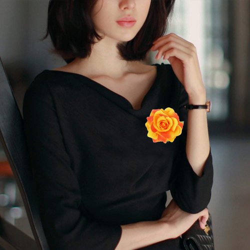 Frcolor Artificial Big Rose Flower Hairpin Hair Clips Flower Brooch for Women Party (Orange)
