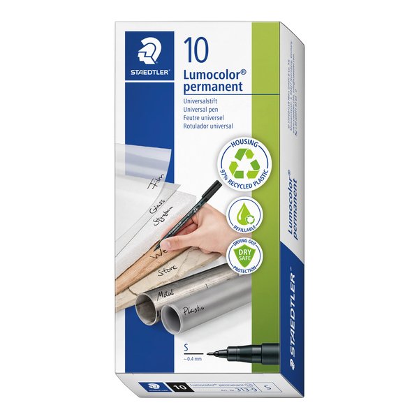 Staedtler Lumocolor Permanent Marker Pen, 0.4mm, Refillable, Black 313-9