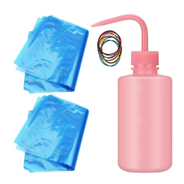 ATOMUS 100pcs Tattoo Bottle Bag with 1pc 250ml Tattoo Squeeze Wash Bottle Tattoo Bottle Covers Sleeve kt 15x25.6cm (1pc Bottle+100pcs Bags+10pcs Rubber Bands)
