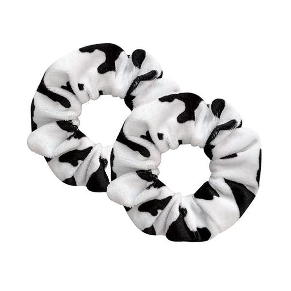 KDDOM 2 PCS Cow Pattern Velvet Hair Scrunchie,Ponytail Holders Elastic Hair Ties Rope Headwear Hair Accessories for Girls and Women