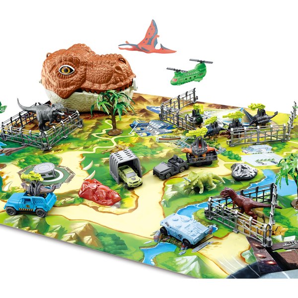 Dinosaur Toys, Military Dinosaurs Toy Figures with Weapons & Fences, 49PCS Dinosaur Toys for Kids 3-5, Army Vehicles Jurassic Dinosaur Park Toddler Dinosaur Figures w/ Storage Head & Play Mat