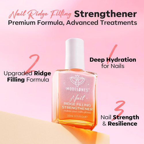 modelones Nail Strengthener, 8-in-One Nail Ridge Filler Base Coat Nail Polish Repair Nail Growth Treatment for Thin and Damaged Nails, Pink Glow, 15ml