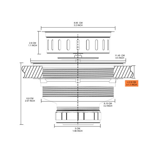 BOTEMY B9171 Kitchen Sink Drain 3 1/2 Inch Kitchen Sink Drain Strainer Assmebly Kit Stainless Steel Sink Strainer Basket/Drain Stopper for 3.5'' Standard American Drain Hole (Polished)