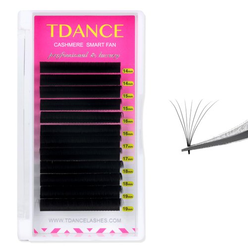 TDANCE Cashmere Easy Fan Lash Extensions Self Fanning Volume Lash Extensions 0.05mm D Curl 14-19mm Mix Length Matte Black Mega Volume Lash Extensions (0.05-D,14-19mm)