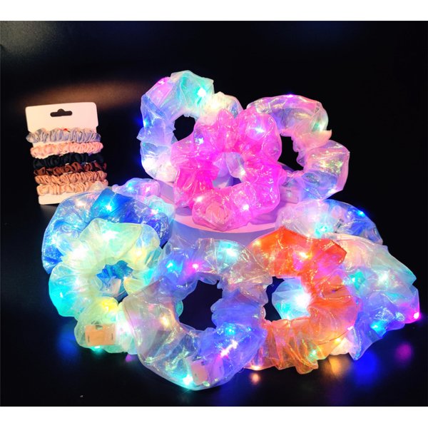 Light Up Scrunchies Halloween Party Favor, LED Scrunchy Hair Ties for Women & Girls Hair 80s, Glow in the Dark Party Supplies Festival Rave Accessories for Neon Glow Party
