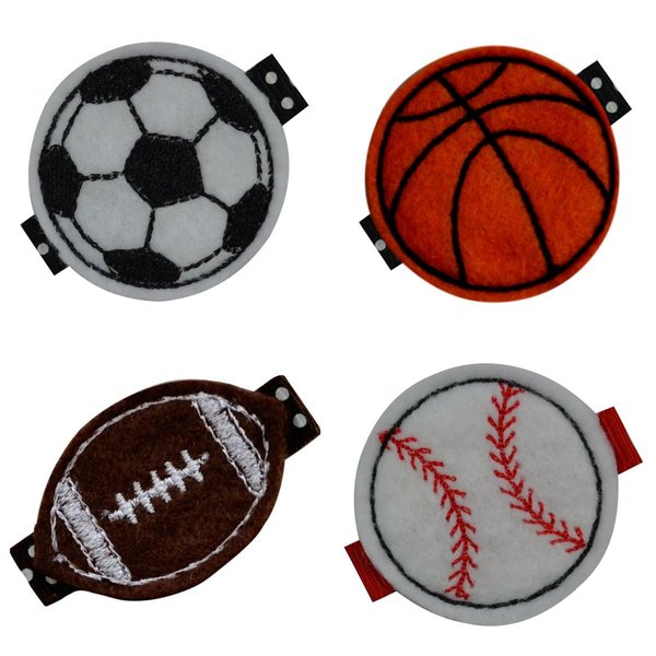 Set of 4 Toddler Girls NO SLIP Embroidered Alligator Hair Clippies Sports Fan Gift Set