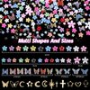 3D Color Tiny Blossom Flowers Nails Charms Kit, Color Butterfly Nail Acrylic Charms, Shiny Gold Multi Shapes Butterfly Flower Moon Star Cross Nail Art Charms DIY Jewel Accessories with Pickup Tool
