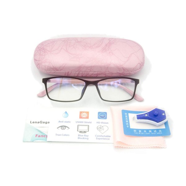 Women Anti Blue Light Glasses Block Eye Strain Glare with Case Tester, Gaming Computer Glasses Blue Light Block Glasses Filter UV Blocker Clear Lens Small Face Narrow Rectangle Nerd Frame Pink Black