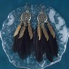 Sttiafay Boho Black Feather Dangle Earrings Long Feather Tassel Earrings Vintage Tribal Feather Earrings Gold Feather Drop Earrings Jewelry for Women and Girls