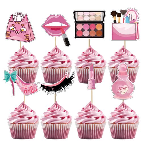 UVTQSSP 32 Pack Pink Bridal Shower Cupcake Cake Toppers Make Up Cake Topper Decorations Lip Cupcake Toppers Girls Party Supplies for Wedding Bridal Shower Girls Birthday Party Women Beauty