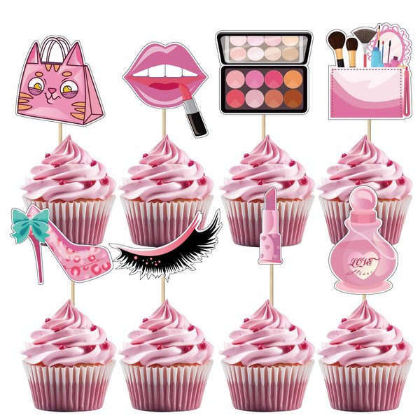 UVTQSSP 32 Pack Pink Bridal Shower Cupcake Cake Toppers Make Up Cake Topper Decorations Lip Cupcake Toppers Girls Party Supplies for Wedding Bridal Shower Girls Birthday Party Women Beauty