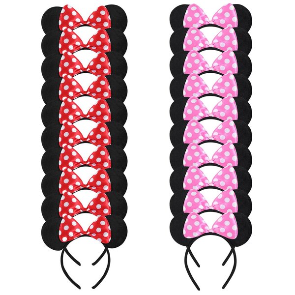 NEWTGAN 20 PCS Mouse Ears Headbands for Birthday Party Theme Park Costume Play Celebration for Boys and Girls (3color) (pink and red)