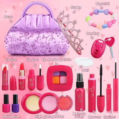 Toddler Girl Toys, Princess Pretend Makeup Kit for Girls, Kids Play Makeup Set for Kids 3-5 4-6, Toddler Makeup Kit with Fake Makeup Set, Car Key & Make up Toy for Age 3 4 5 Year Old Girl Gifts