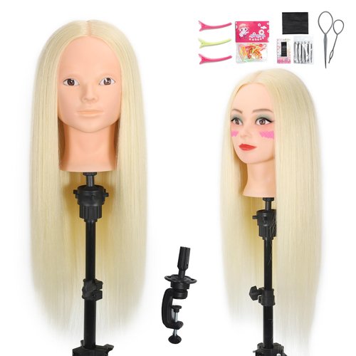 ZOMOI Mannequin Head 70% Real Hair Cosmetology Mannequin Doll Head for Makeup Practice(No Makeup 613#)