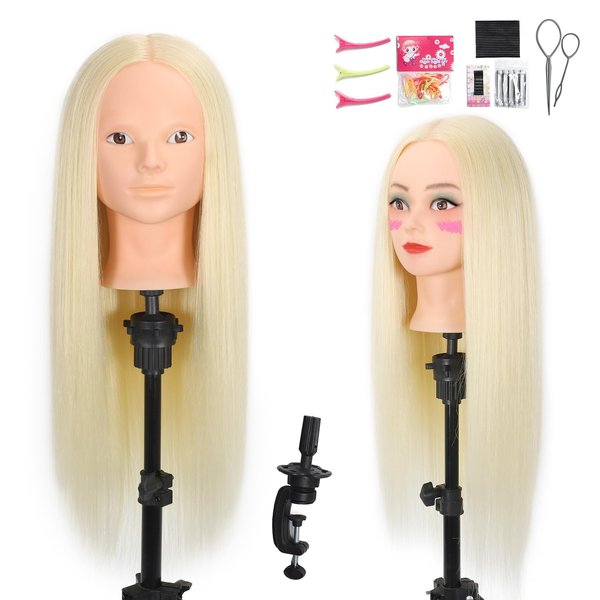 ZOMOI Mannequin Head 70% Real Hair Cosmetology Mannequin Doll Head for Makeup Practice(No Makeup 613#)