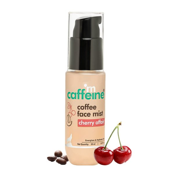 mCaffeine Coffee Face Mist - Infused with Aloe Vera and Hyaluronic Acid - Controls Oil, Improves Skin Texture and Tones Skin - Cherry Affair - 1.69 oz