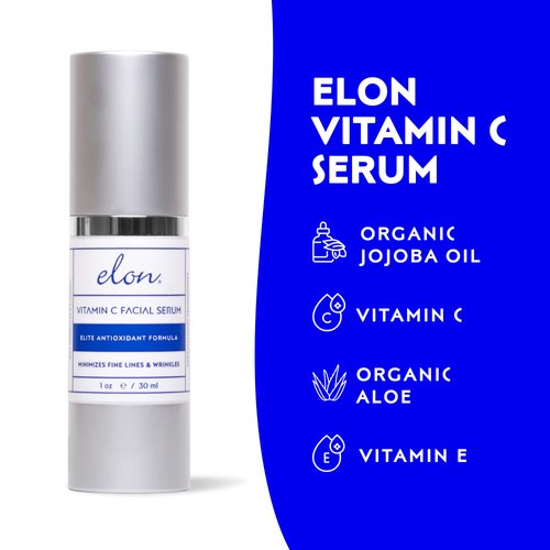 Elon Vitamin C Serum for Face – Anti Aging Serum to Reduce Fine Lines & Wrinkles – Improves Skin Texture - Activates Collagen Production – Facial Skin Care Products (1 oz)