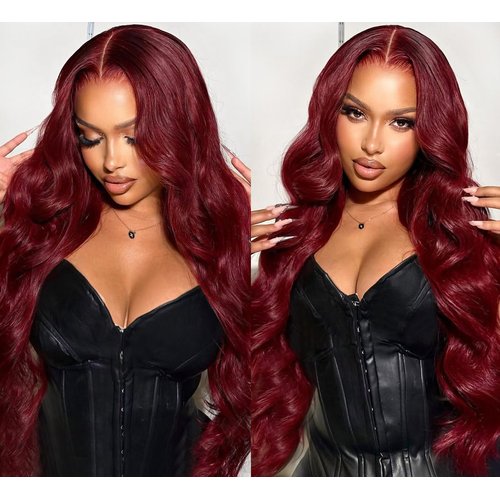 Allove 99j Burgundy Lace Front Wigs Human Hair Pre Plucked 180% Density 26inch Body Wave Lace Front Wigs Human Hair with Baby Hair 13x4 Glueless HD Transparent Frontal Human Hair Wigs For Women