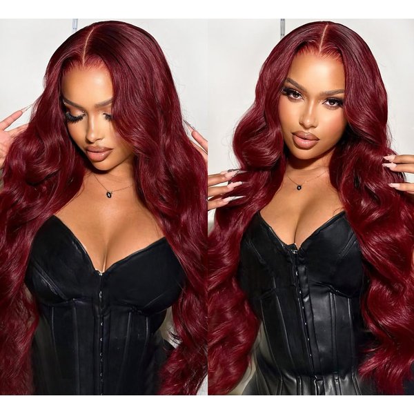 Allove 99j Burgundy Lace Front Wigs Human Hair Pre Plucked 180% Density 26inch Body Wave Lace Front Wigs Human Hair with Baby Hair 13x4 Glueless HD Transparent Frontal Human Hair Wigs For Women