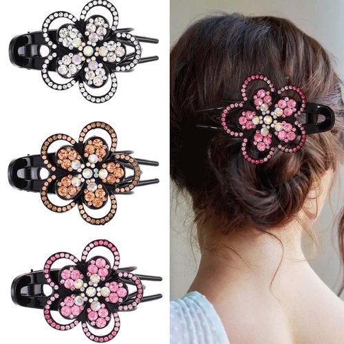 Campsis 3 PCS Flower Hair Claw Clips Glitter Rhinestone Duckbill Hair Clips Diamond Crystal Barrettes Hair Holder Accessories Daily Party for Women