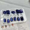 Short Press on Nails Indigo Fake Nails Medium Square False Nails with Shiny Designs Solid Color Designs Glue on Nails Blue Stick on Nails Full Cover Glossy Cute Acrylic Nails Winter Artificial Nails