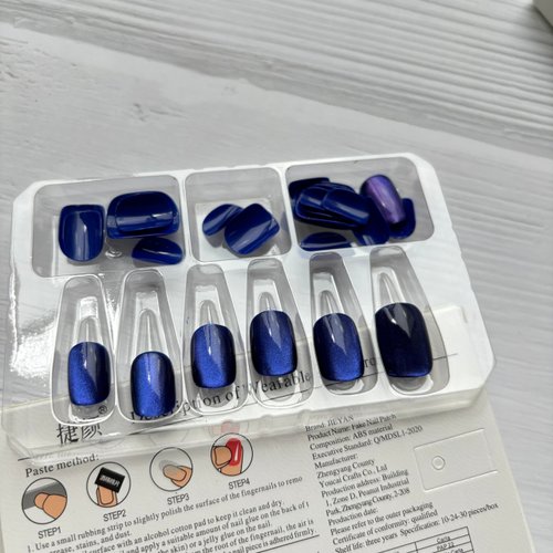 Short Press on Nails Indigo Fake Nails Medium Square False Nails with Shiny Designs Solid Color Designs Glue on Nails Blue Stick on Nails Full Cover Glossy Cute Acrylic Nails Winter Artificial Nails