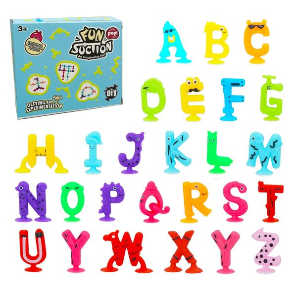 Suction Letters Bath Toys with Storage, 26 PCS Bath Toys for Kids Ages 4-8, Sensory, Window and Travel Toy, Montessori Gift for 3 4 5 6 7 Years Old Boys Girls (Letters)