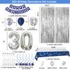 30th Birthday Decorations for Him, Blue and Silver 30th Birthday Party Decorations for Men, Happy Birthday Banner 30th Birthday Balloons Tablecloth Fringe Curtains Hanging Swirls Bday Party Supplies