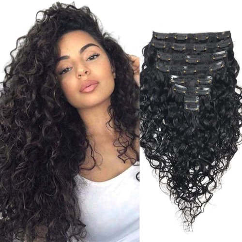 Doren Deep Curly Clip In Human Hair Extensions for Women 8Pcs 20Clips 120g 8A Virgin Remy Brazilian Wavy Curly Hair Natural Color 20 Inches
