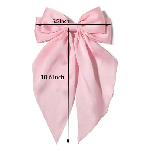 Furling Pompoms Hair Bows for Women,Hot Pink Hair Bow Clip with Long Tail Ribbon Bows for Hair Satin Bow Hair Clips,Bow Hair Accessories for Birthday Wedding Holidays Pack of 2