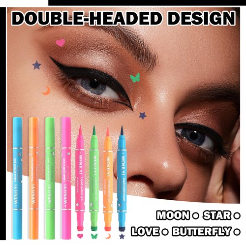 WENJLYJ 4PCS Liquid Eyeliner Stamps Set, Winged Eyeliner Stencil Pen,Waterproof Long Lasting Eye Liners Stamp Eyeliner Pencil Tattoo Makeup Tools with Heart,Flower,Star,Butterfly,Cone Shapes